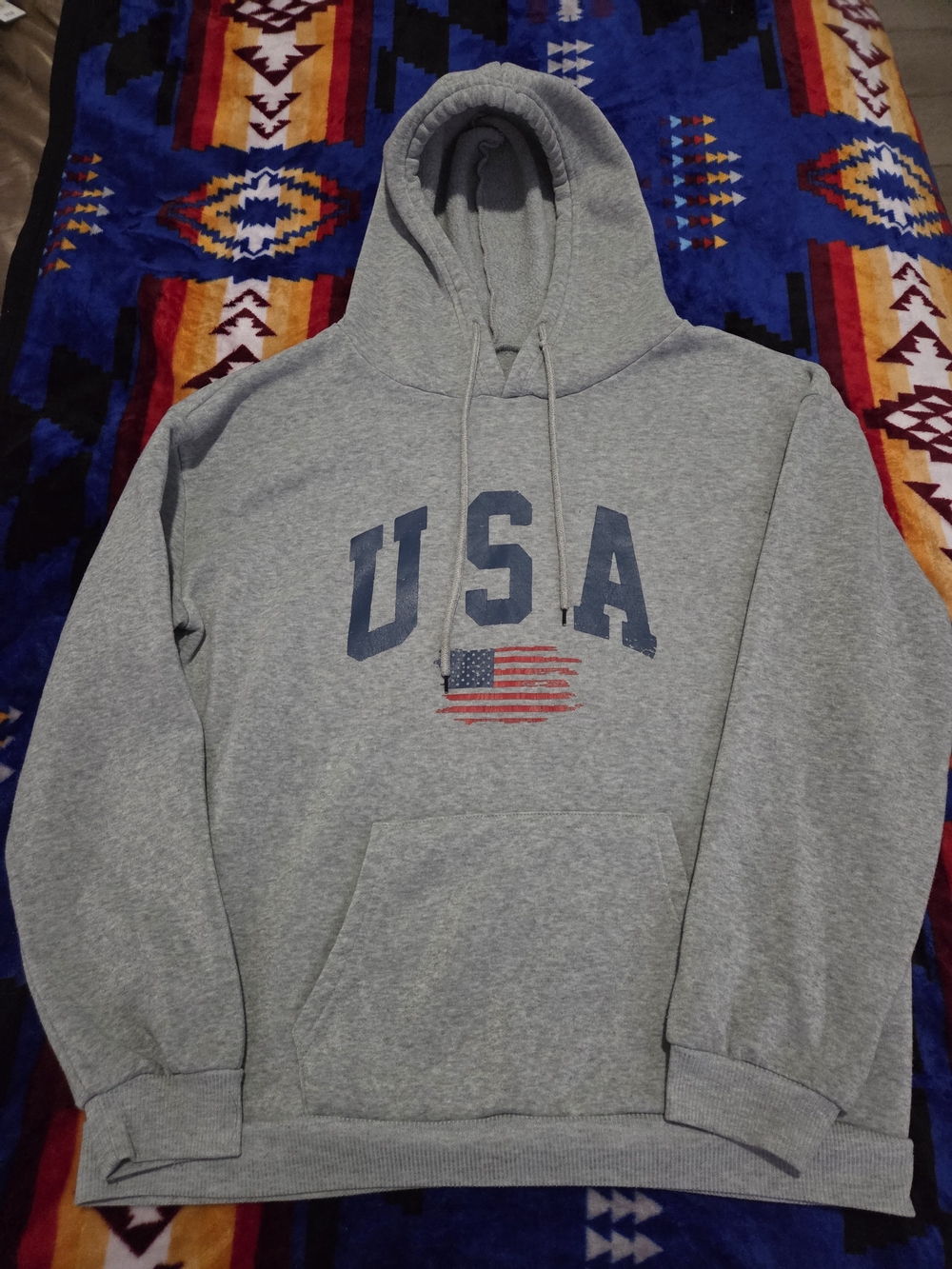 SHEIN Gray USA Graphic Hooded Sweatshirt